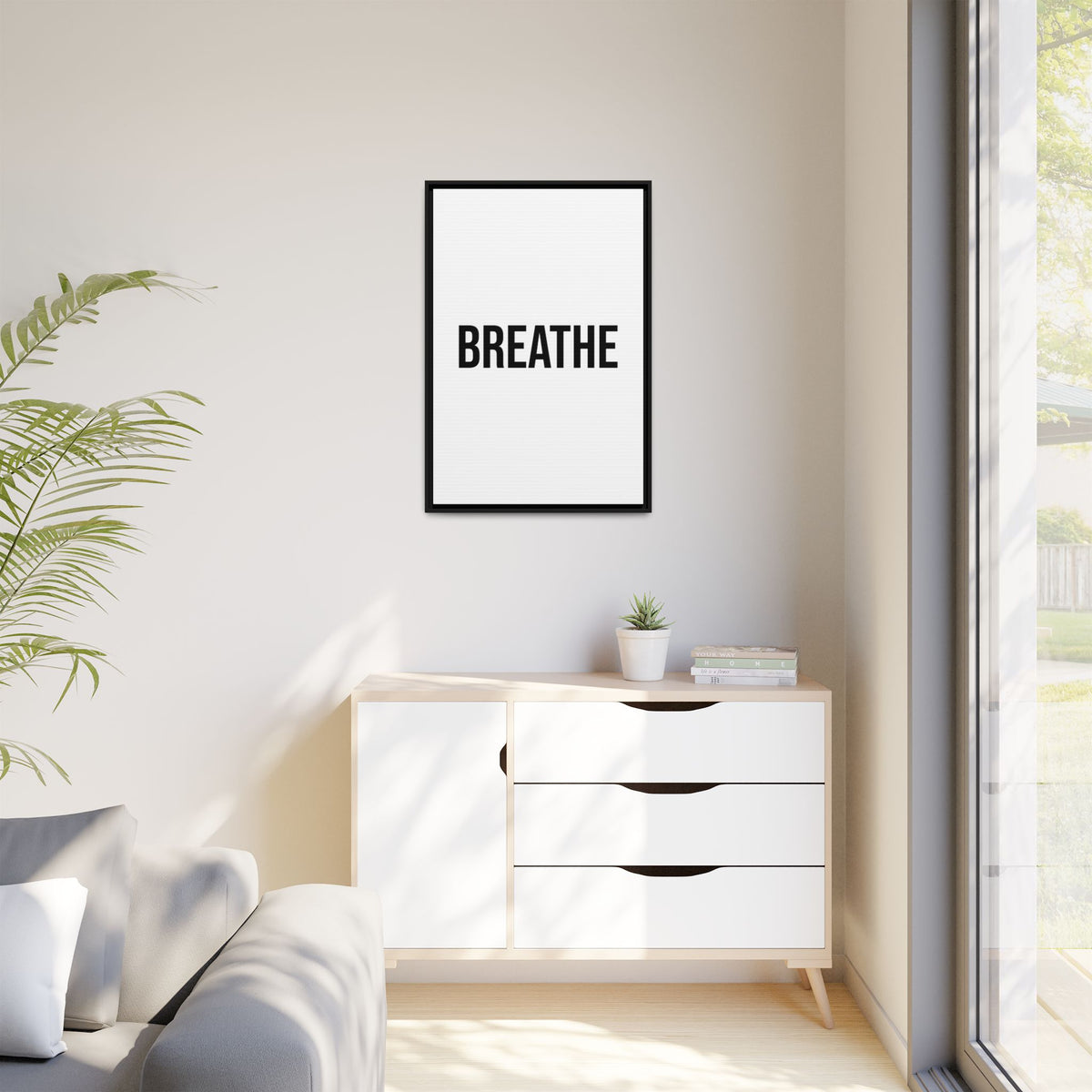 Breathe Minimalist Framed Canvas Print — Inspirational Wall Art